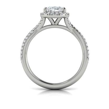 Oval Halo Engagement Ring in Platinum by Vlora Bridal