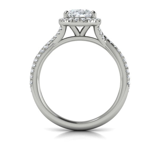 Oval Halo Engagement Ring in Platinum by Vlora Bridal