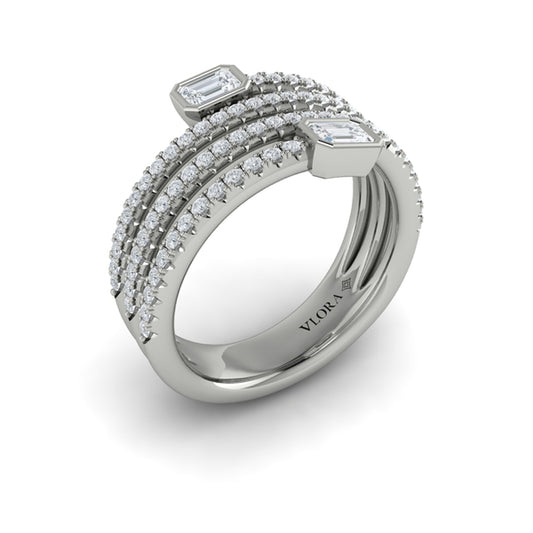 Diamond Three Row Diamond Baguette Wrap Ring