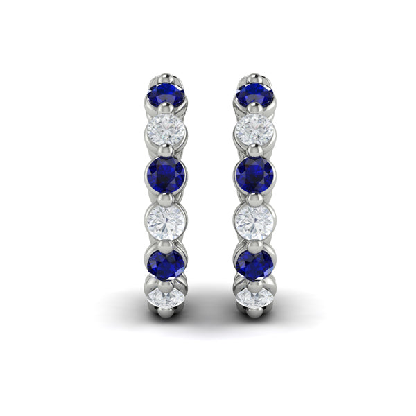 Diamond and Blue Sapphire  Twist Hoop Earrings