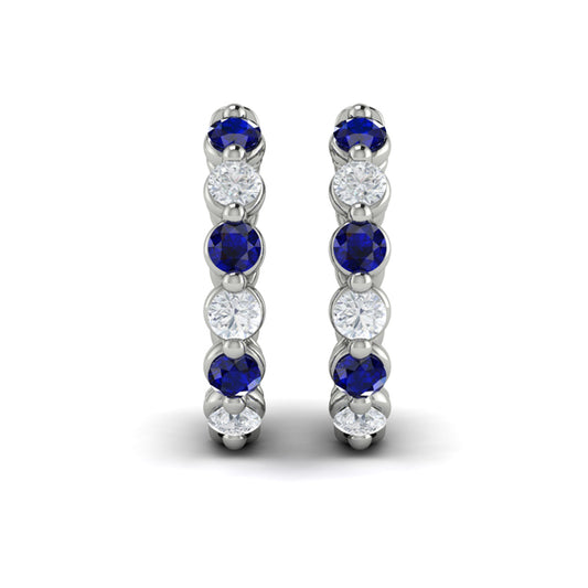Diamond and Blue Sapphire  Twist Hoop Earrings
