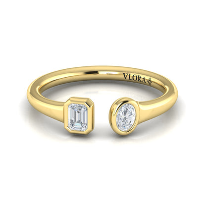 Bezel‑Set Emerald and Oval Diamond Open Form Ring