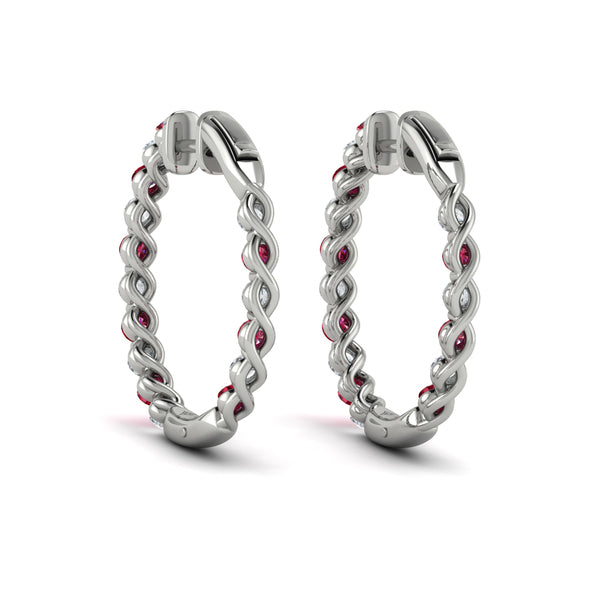 Inside Out Diamond and Ruby  Hoop Earrings