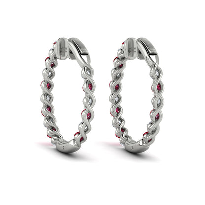 Inside Out Diamond and Ruby  Hoop Earrings