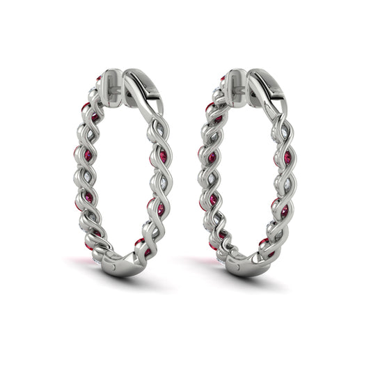 Inside Out Diamond and Ruby  Hoop Earrings