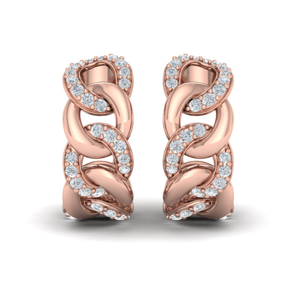 Alternating Diamond Link Huggie Hoop Earrings