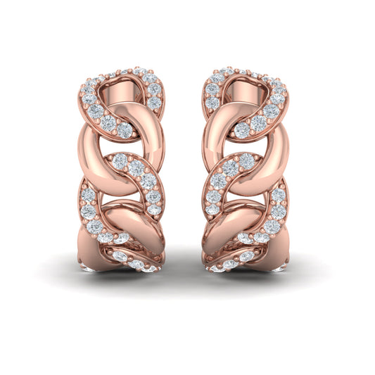 Alternating Diamond Link Huggie Hoop Earrings