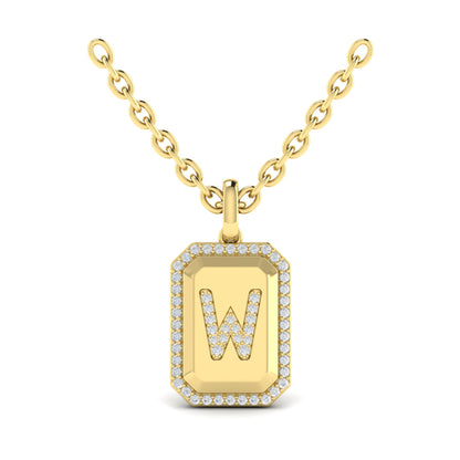 Diamond Medallion Alphabet Pendant Link Necklace, W