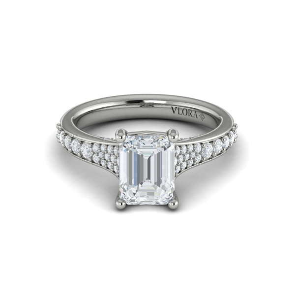 Emerald Cut Straight Row Engagement Ring in Platinum by Vlora Bridal