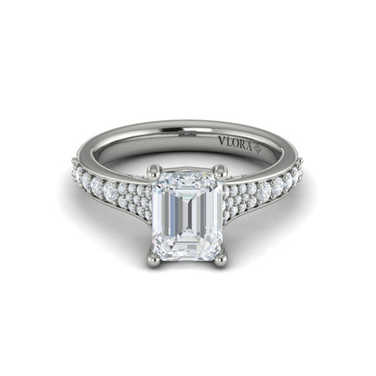 Emerald Cut Straight Row Engagement Ring in Platinum by Vlora Bridal