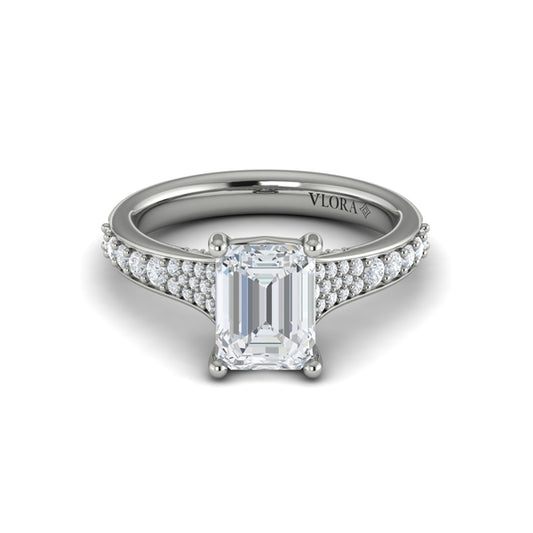 Emerald Cut Straight Row Engagement Ring in Platinum by Vlora Bridal