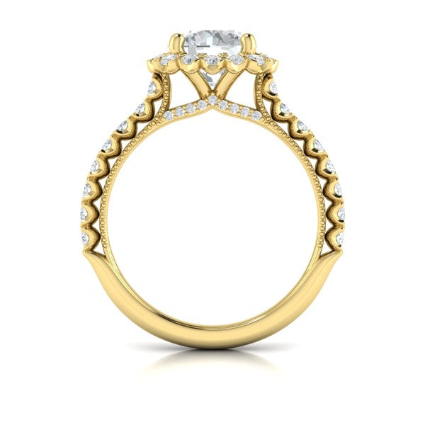 Floral Halo Round Engagement Ring