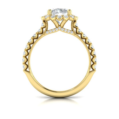Floral Halo Round Engagement Ring