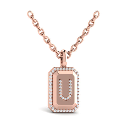 Diamond Medallion Alphabet Pendant Link Necklace, U