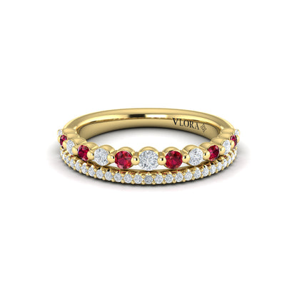 Diamond and Ruby Two Row Ring