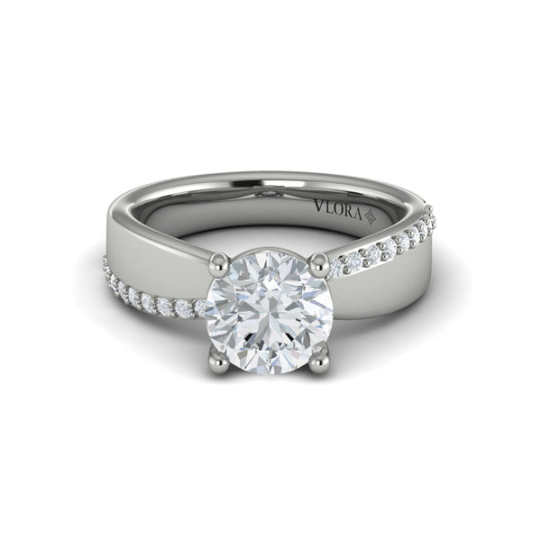 Round Straight Row Engagement Ring in Platinum by Vlora Bridal