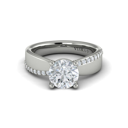 Round Straight Row Engagement Ring in Platinum by Vlora Bridal