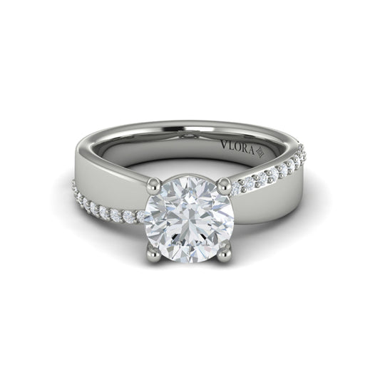 Round Straight Row Engagement Ring in Platinum by Vlora Bridal