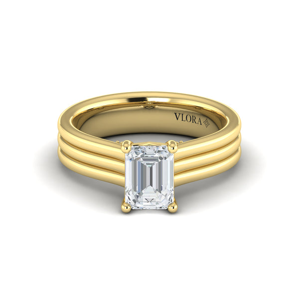 Emerald Cut Classic Engagement Ring in 14K Yellow Gold by Vlora Bridal