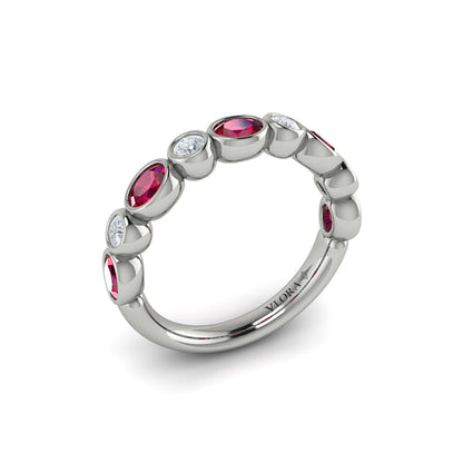 Oval and Round Bezel Set Diamond and Ruby Ring