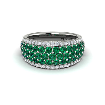 Diamond and Emerald Multi-Row Statement Ring