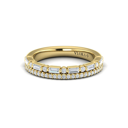 Diamond and Diamond Baguette Two Row Ring