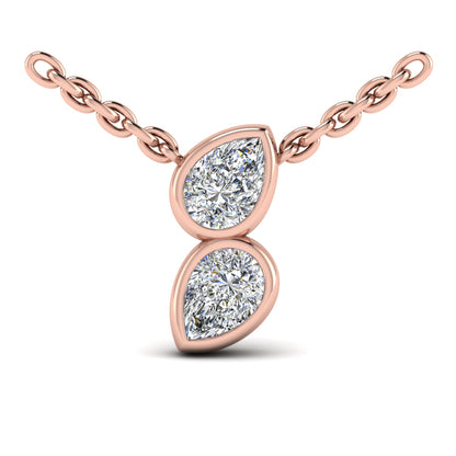 Pear Shaped Diamond Bezel‑Set Two‑Stone Sculpted Necklace