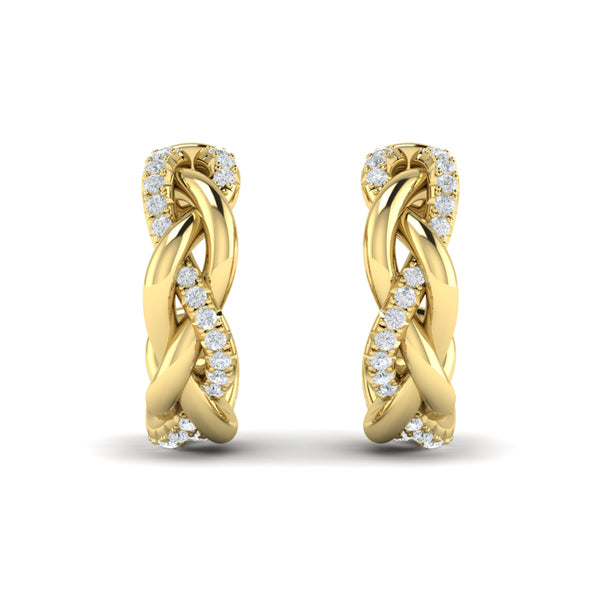 Alternating Diamond Twist Huggie Hoop Earrings