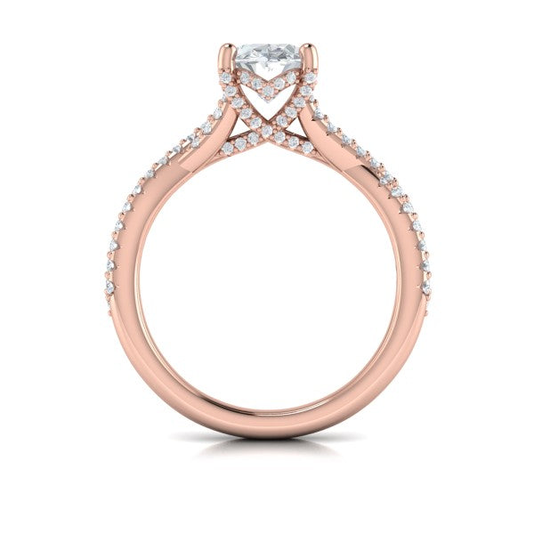 Woven Pave Oval Diamond Engagement Ring