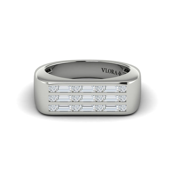 Diamond Baguette and Round Flat Top Ring