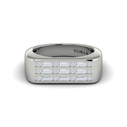 Diamond Baguette and Round Flat Top Ring