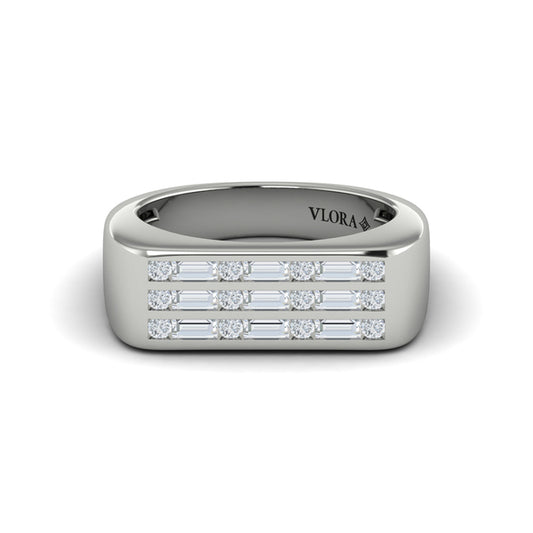 Diamond Baguette and Round Flat Top Ring