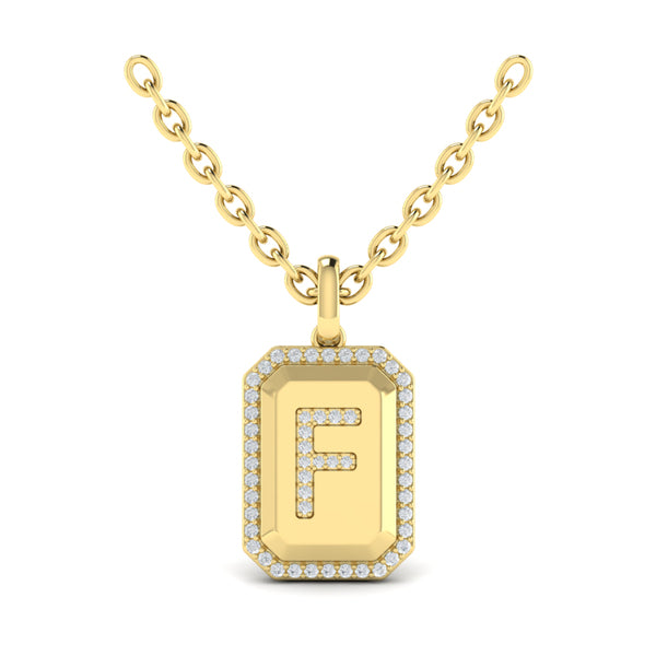 Diamond Medallion Alphabet Pendant Link Necklace, F