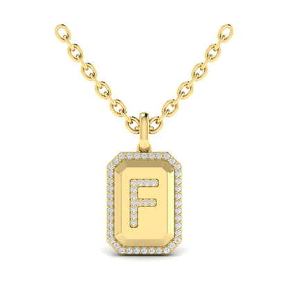 Diamond Medallion Alphabet Pendant Link Necklace, F