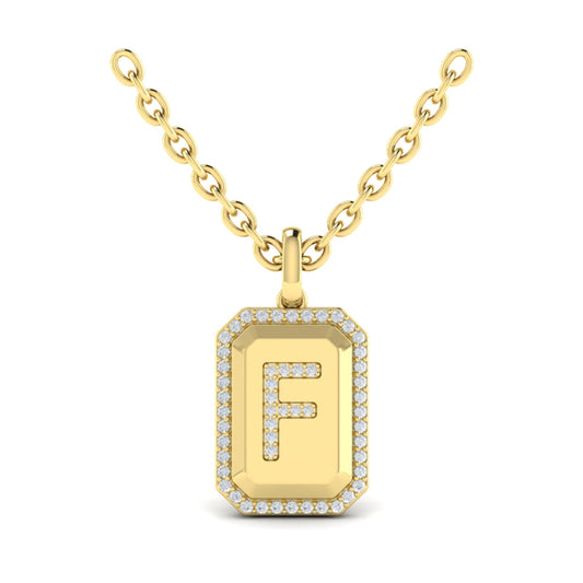 Diamond Medallion Alphabet Pendant Link Necklace, F