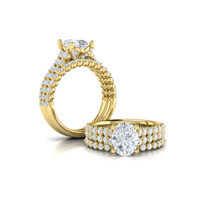 Oval Diamond Engagement Ring with Double Row Diamond Band
