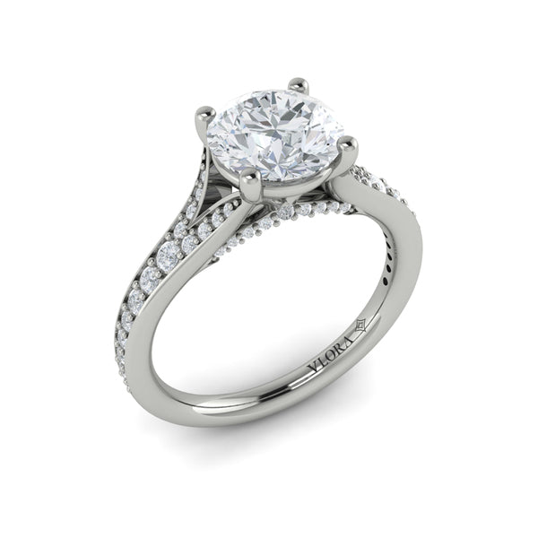 Round Classic, Split Shank Engagement Ring in Platinum by Vlora Bridal