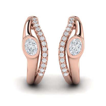 Bezel‑set Oval Diamond and Pavé Diamond Wrap Hoops