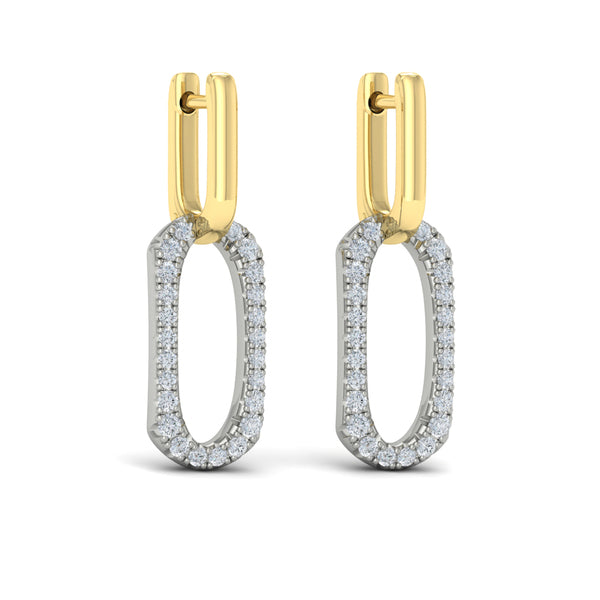 Diamond North South Open Oval Pendant Link Earrings