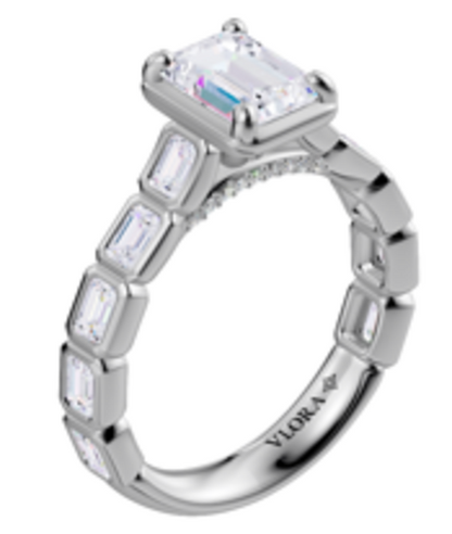 Matching Band for Emerald Cut Bezel Engagement Ring with Bezel Set Accent Diamonds