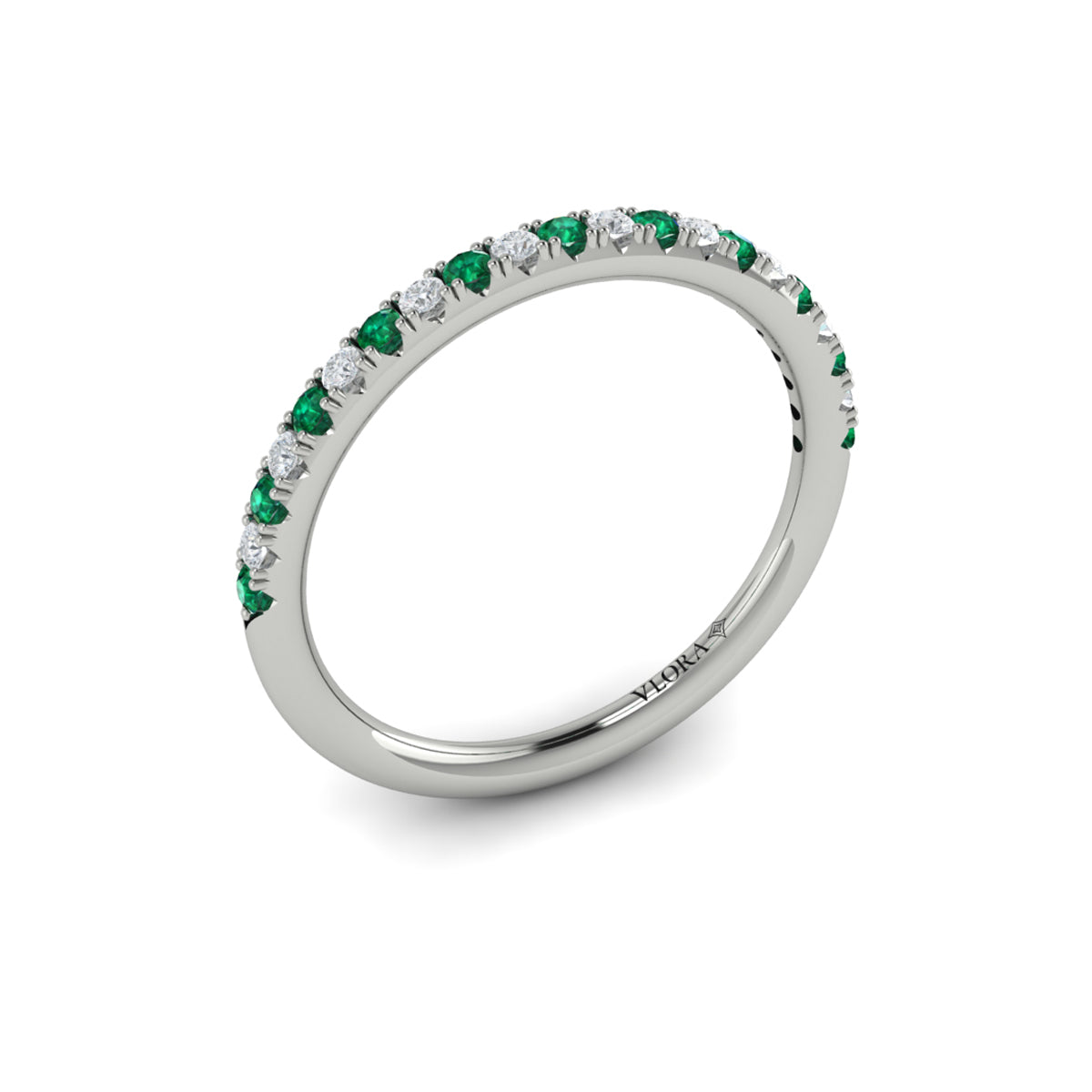 Slim Emerald and Diamond Stackable Band