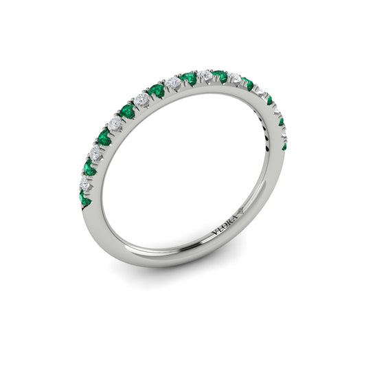 Slim Emerald and Diamond Stackable Band