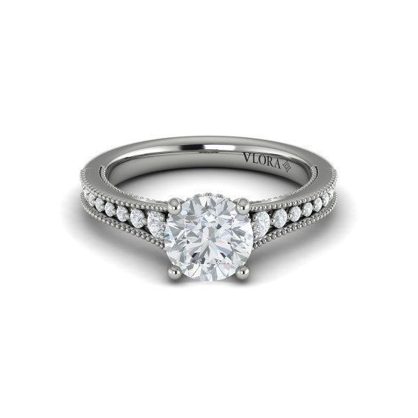 Round Classic, Modern Vintage Engagement Ring in Platinum by Vlora Bridal