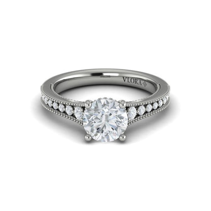 Round Classic, Modern Vintage Engagement Ring in Platinum by Vlora Bridal