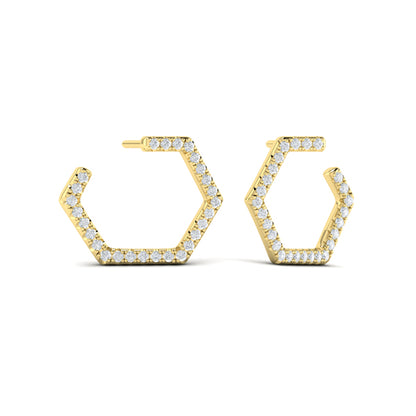 Diamond Forward-Facing Honeycomb Open Hoop Earrings