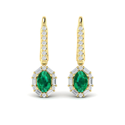 Oval Emerald and Diamond Baguette Earrings