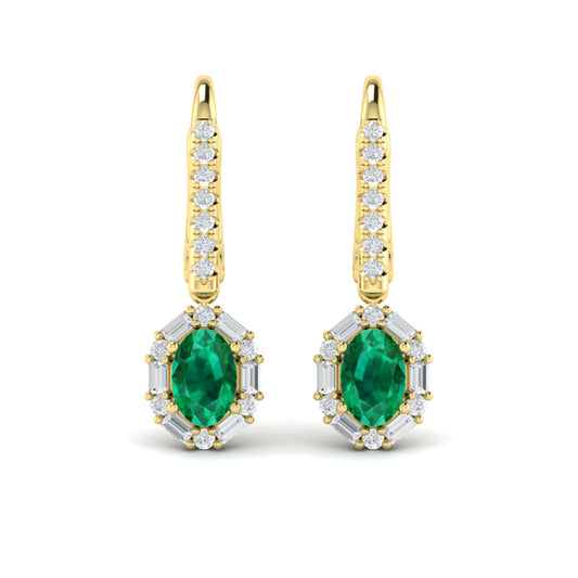 Oval Emerald and Diamond Baguette Earrings