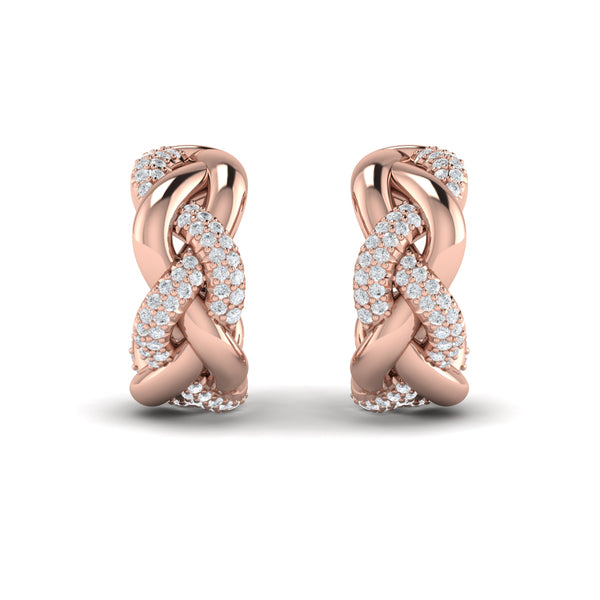 Alternating Diamond Twist Huggie Hoop Earrings