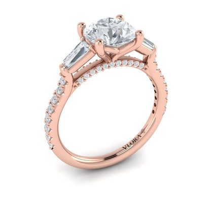 Crescendo Three Stone Engagement Ring with Diamond Band