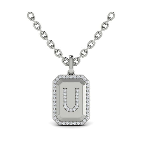 Diamond Medallion Alphabet Pendant Link Necklace, U